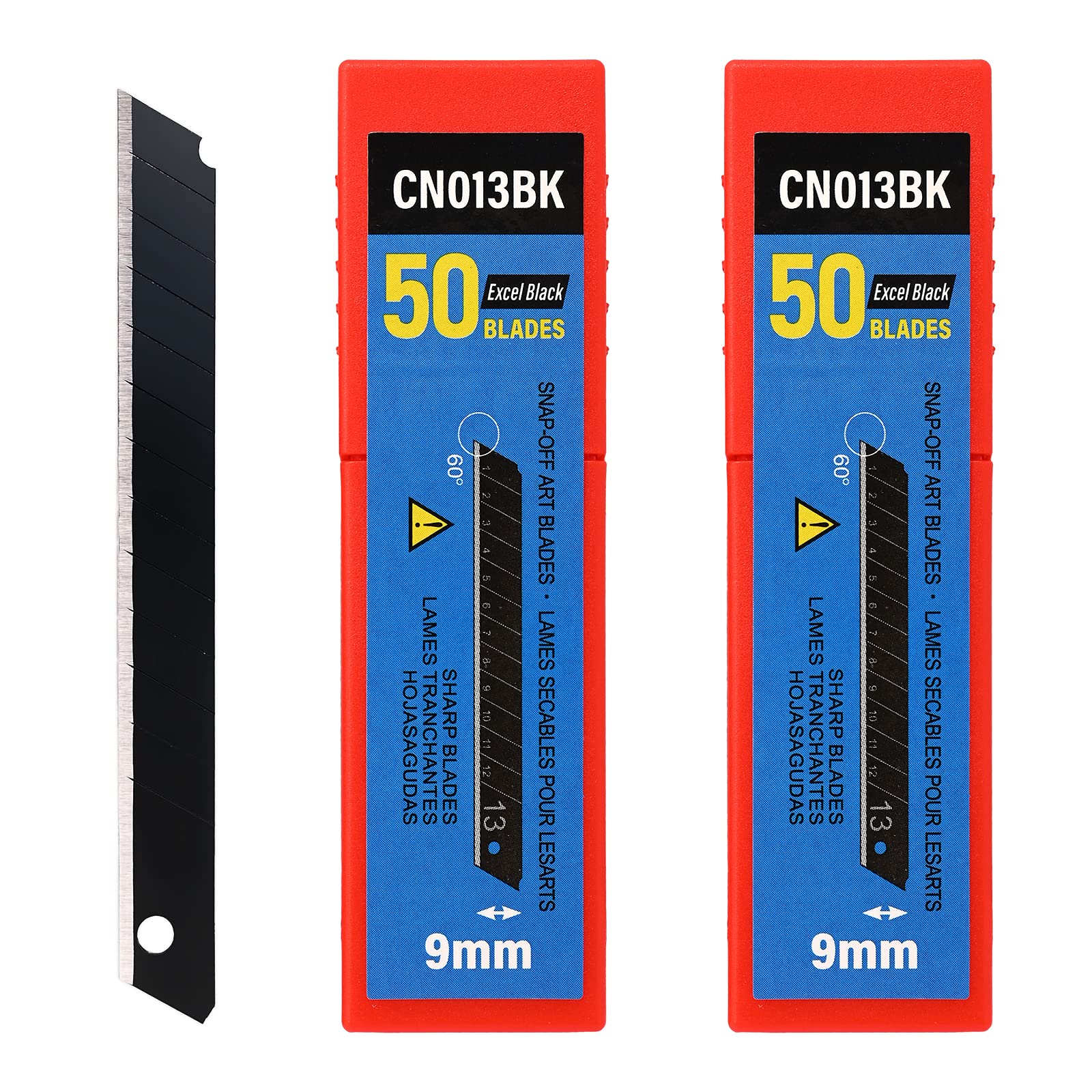 FOSHIO 100PCS 60 Degree Carbon Steel Snap Off Blades 9mm for Box